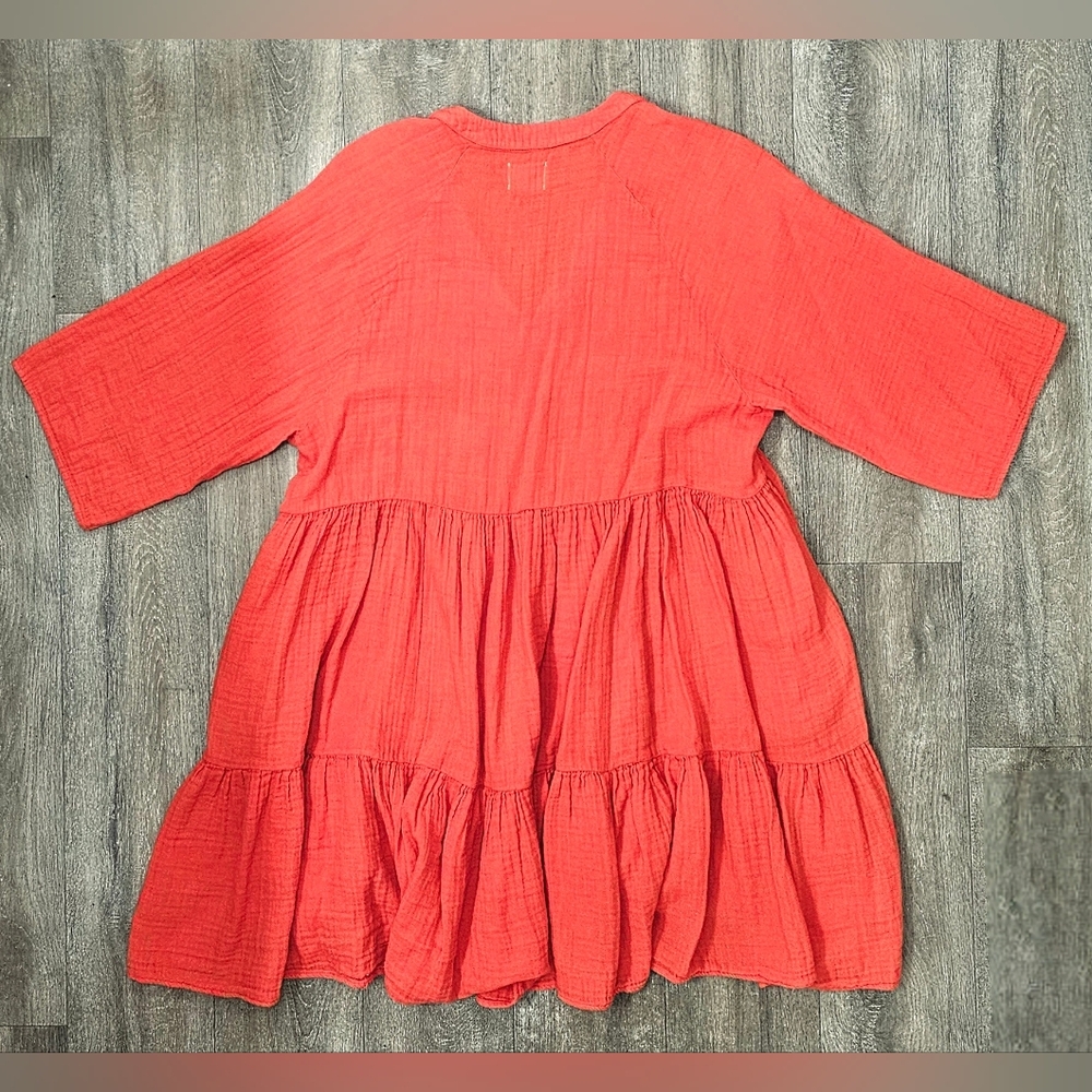 Relaxed V-Neck Tiered Mini Dress in Orange - Picture 4 of 4